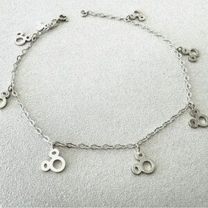 Disney Mickey Mouse Charm Italy 925 Sterling Silver Ankle Bracelet 10" Long